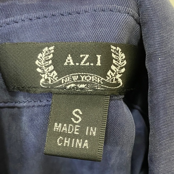 A. Z. I. Elegant Navy Button Down Shirt with Lattice Sleeves - Picture 2 of 5